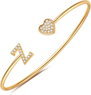 Gold Initial Bracelets for Women Girls, 14K Gold Plated Gold Bangle Bracelets for Women Girls Dainty Gold Initial Bracelets Heart Bracelets for Women Girls Bridesmaids Bracelets Gifts