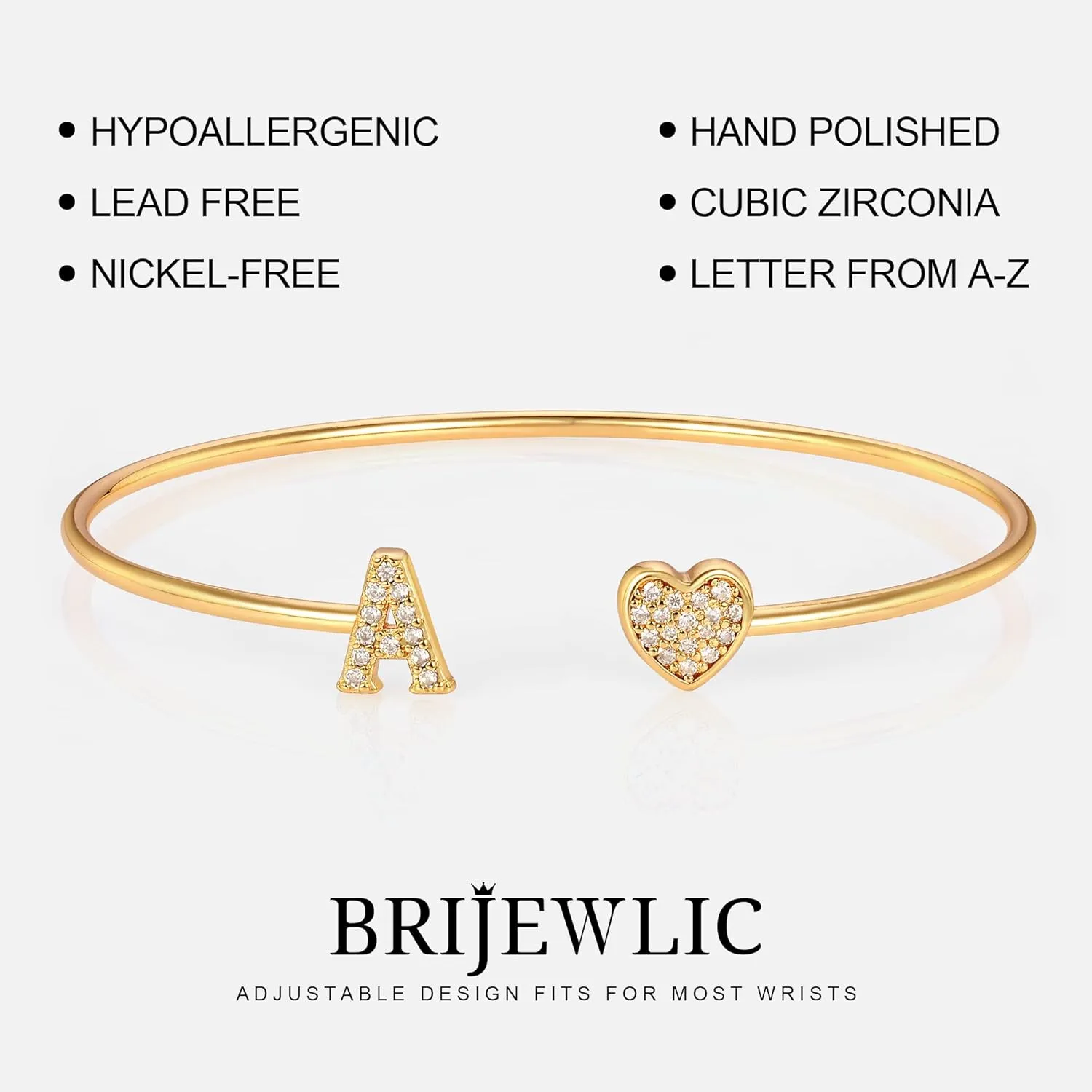 Gold Initial Bracelets for Women Girls, 14K Gold Plated Gold Bangle Bracelets for Women Girls Dainty Gold Initial Bracelets Heart Bracelets for Women Girls Bridesmaids Bracelets Gifts