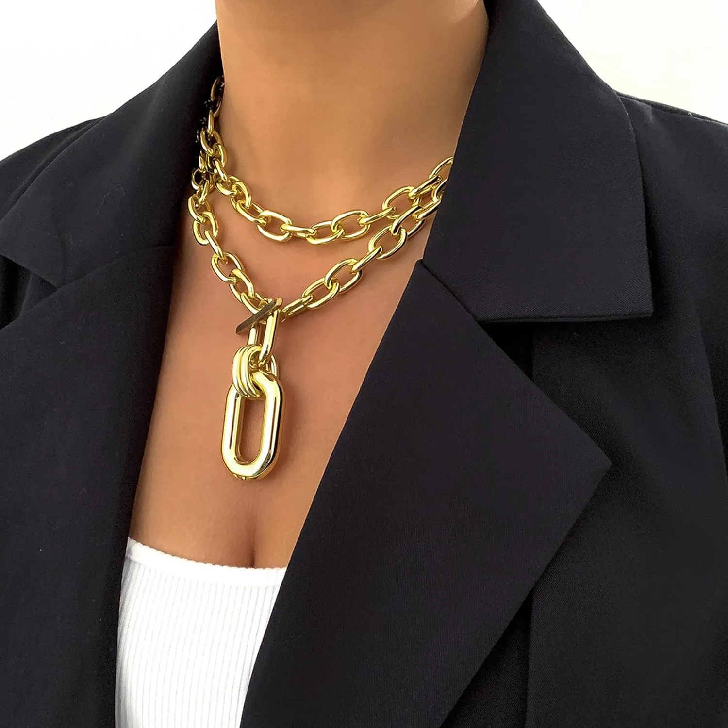 Gold Layered Necklaces for Women Chunky Necklaces for Women Trendy Trendy Paperclip Pendant Necklaces for Women Stackable Choker Necklaces Ot Toggle Clasp Necklaces