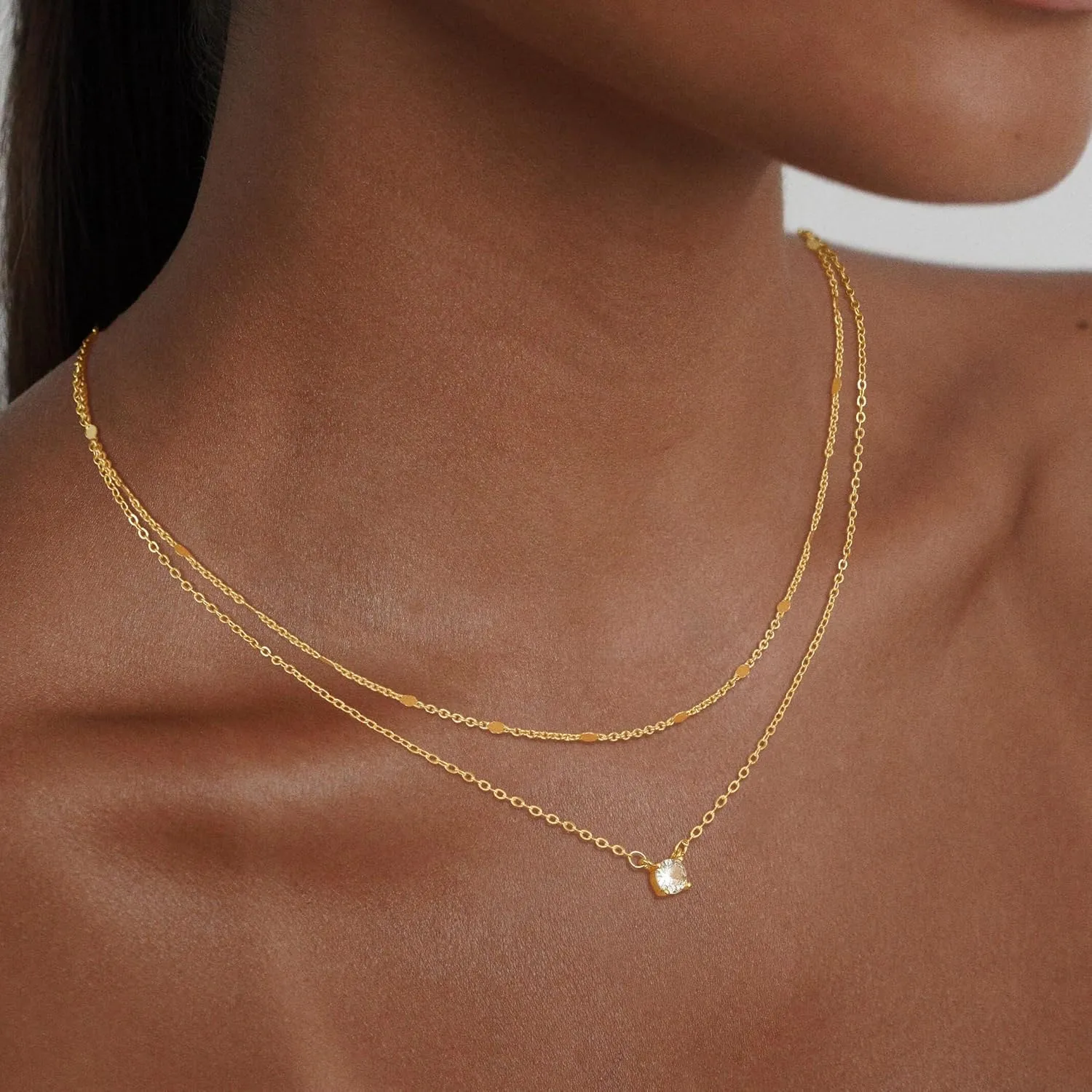 Gold Layered Necklaces for Women Trendy,14K Gold/Sterling Silver Plated Stackable Circle Pendant Chain Necklace Dainty Jewelry Set Gifts for Women Non Tarnish