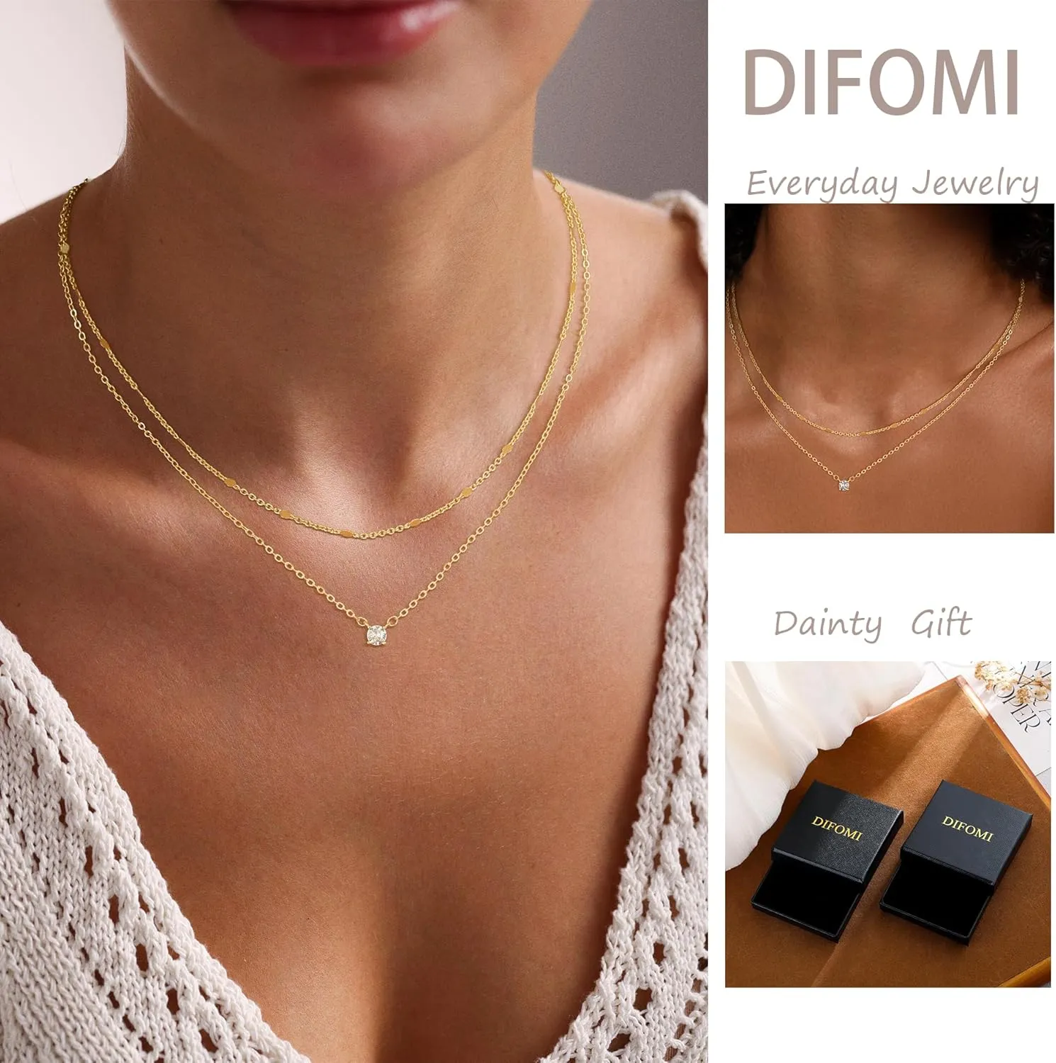 Gold Layered Necklaces for Women Trendy,14K Gold/Sterling Silver Plated Stackable Circle Pendant Chain Necklace Dainty Jewelry Set Gifts for Women Non Tarnish