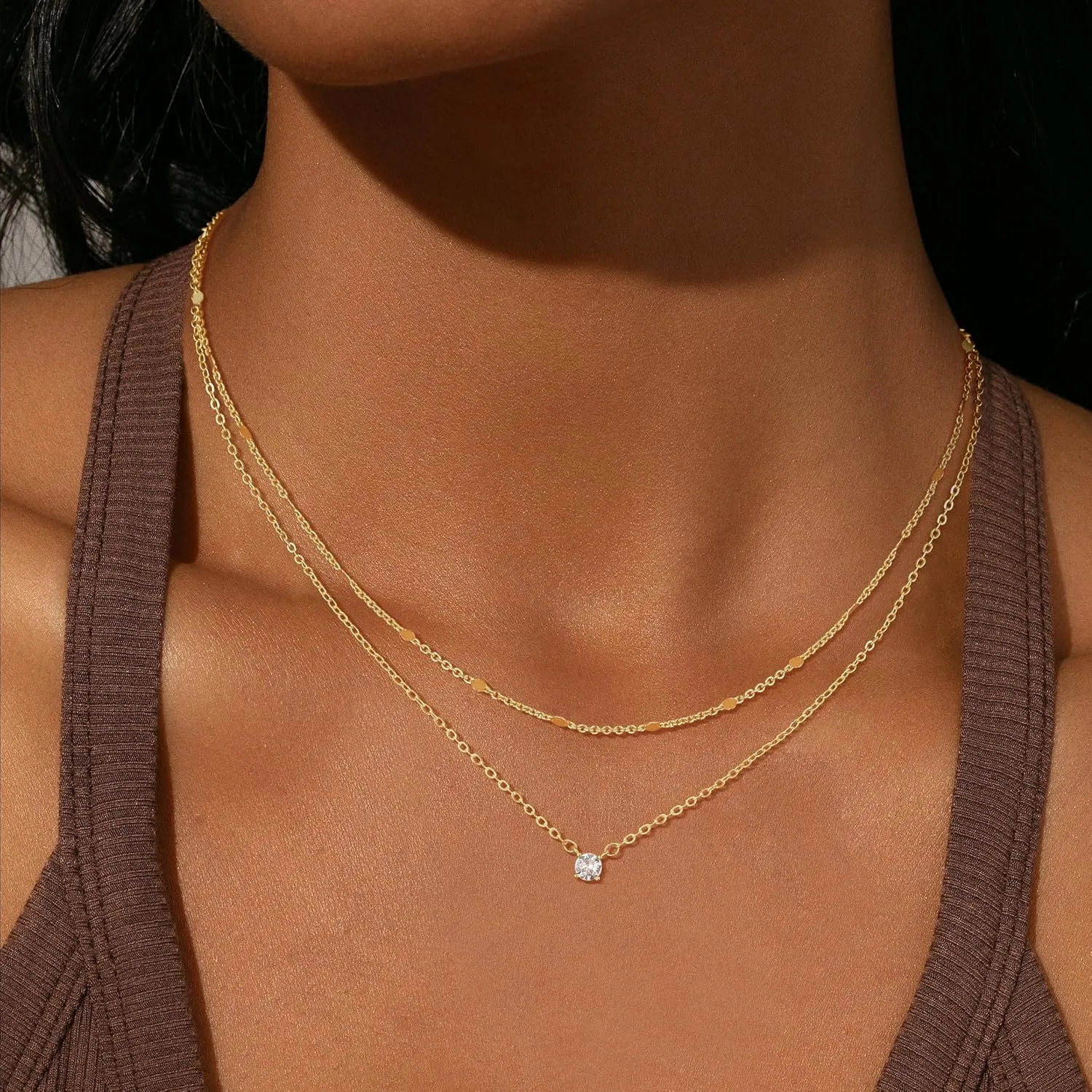 Gold Layered Necklaces for Women Trendy,14K Gold/Sterling Silver Plated Stackable Circle Pendant Chain Necklace Dainty Jewelry Set Gifts for Women Non Tarnish