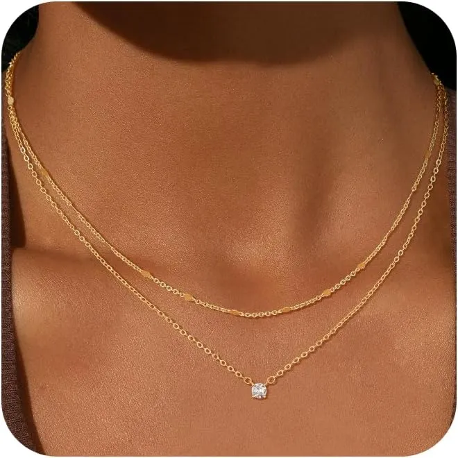 Gold Layered Necklaces for Women Trendy,14K Gold/Sterling Silver Plated Stackable Circle Pendant Chain Necklace Dainty Jewelry Set Gifts for Women Non Tarnish