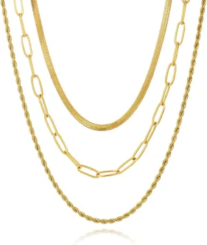 Gold Necklaces Stack for Women, Dainty 14k Gold Chain Necklaces, Simple Layered Choker Necklaces, Multilayer Herringbone Cuban Paperclip Chain