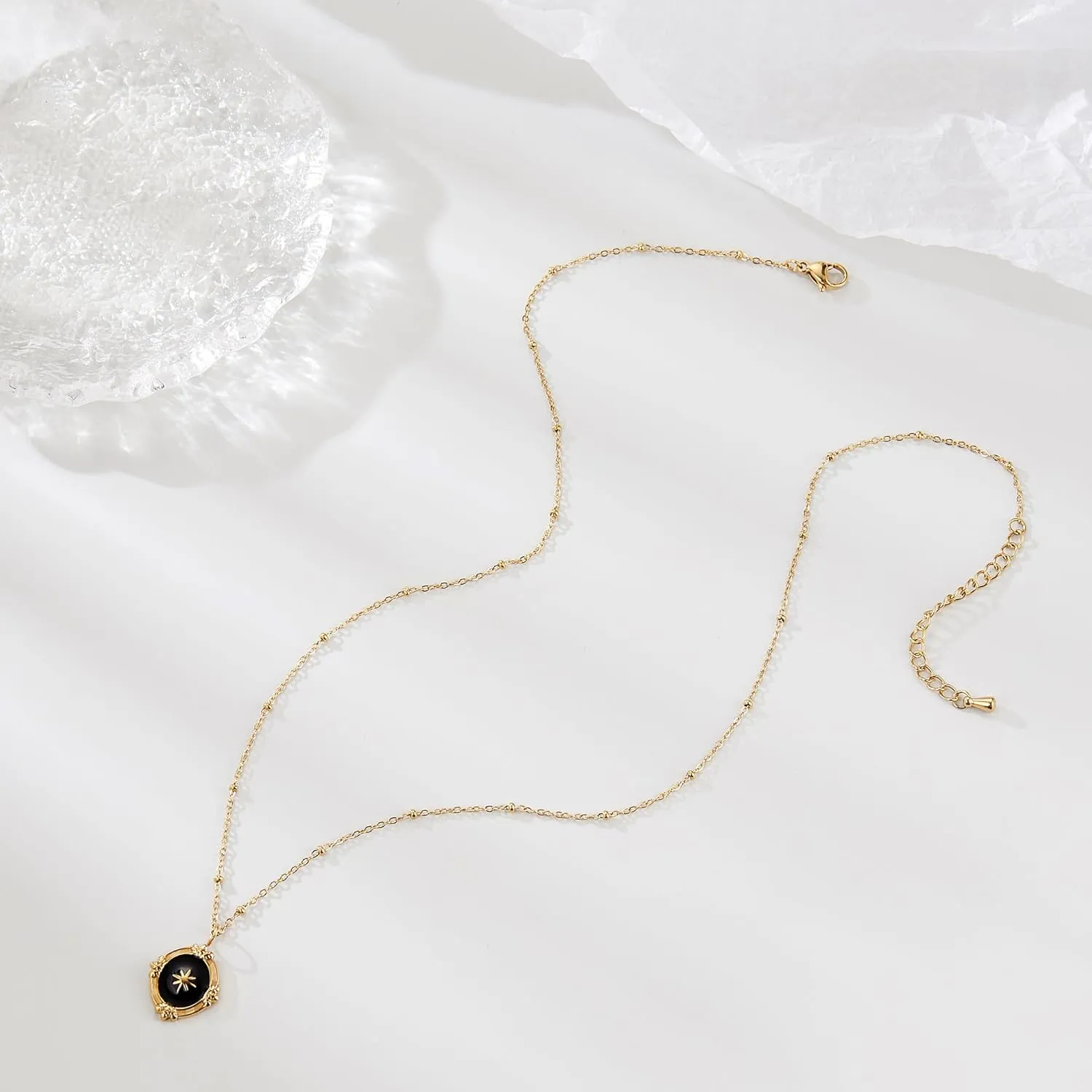 Gold Pendant Necklace for Women, Dainty Vintage 14K Gold Plated Heart Pearl Opal Necklaces Jewelry for Her