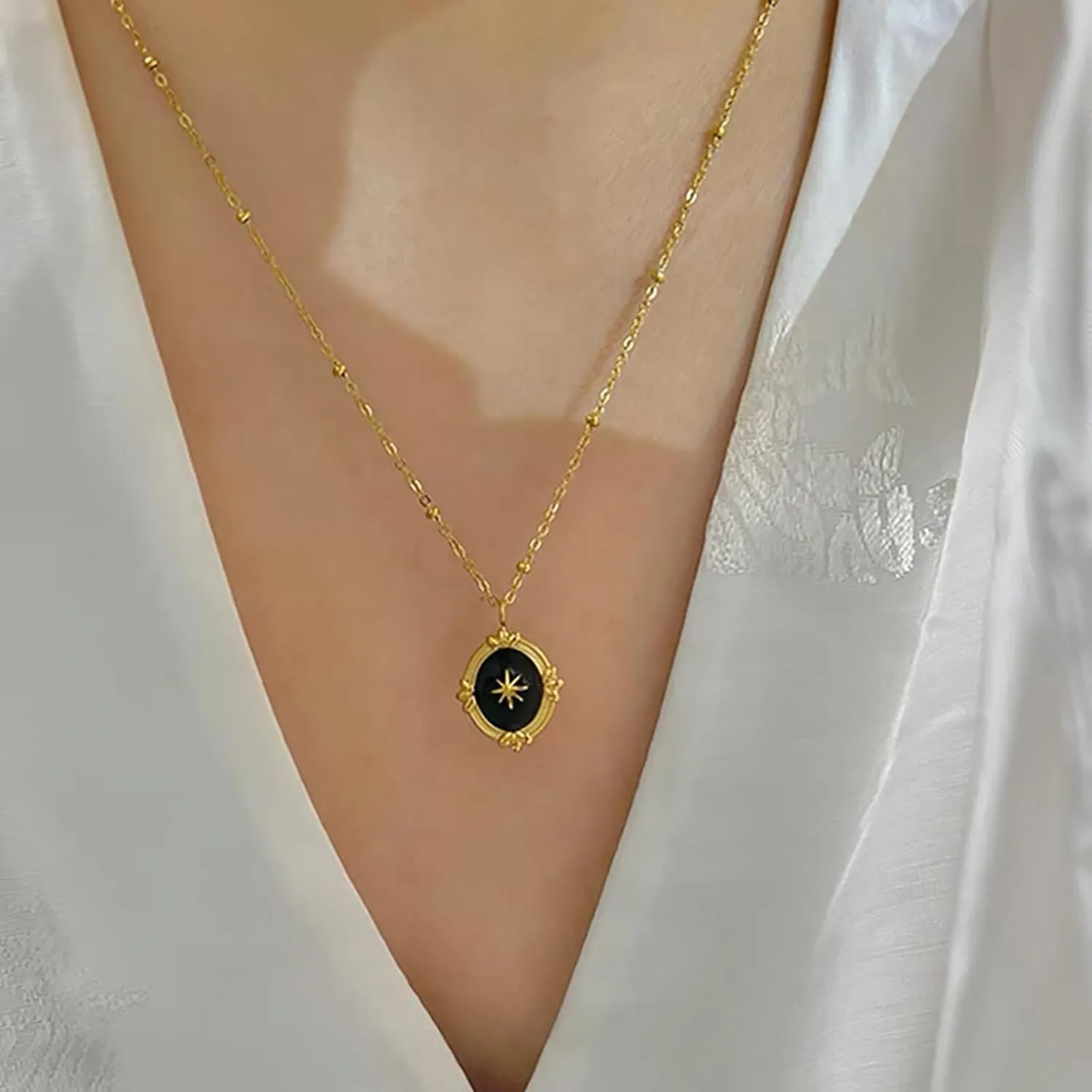 Gold Pendant Necklace for Women, Dainty Vintage 14K Gold Plated Heart Pearl Opal Necklaces Jewelry for Her