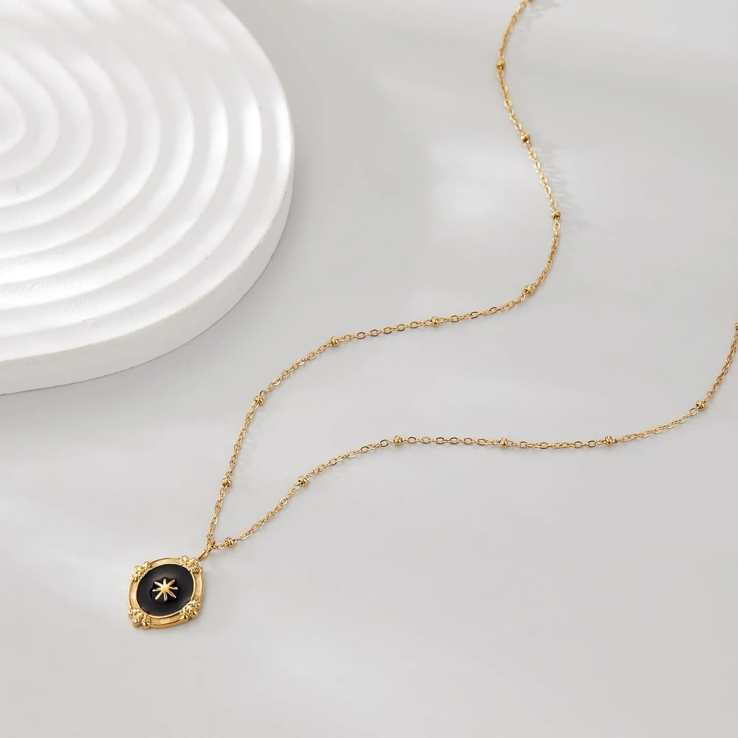 Gold Pendant Necklace for Women, Dainty Vintage 14K Gold Plated Heart Pearl Opal Necklaces Jewelry for Her