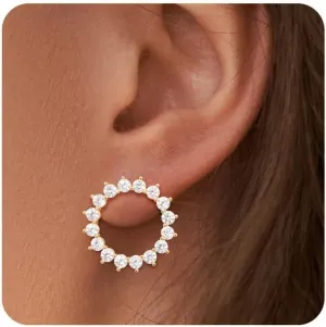 Gold Stud Earrings for Women Dainty, 14k Gold Plated Cubic Zirconia Circle Stud Earrings Small Minimalist Diamond Sun Stud Earrings Trendy