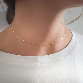 Easy Style Gold Chain Choker with a Tiny Rectangles Tube Chain, Gold Necklace for Women