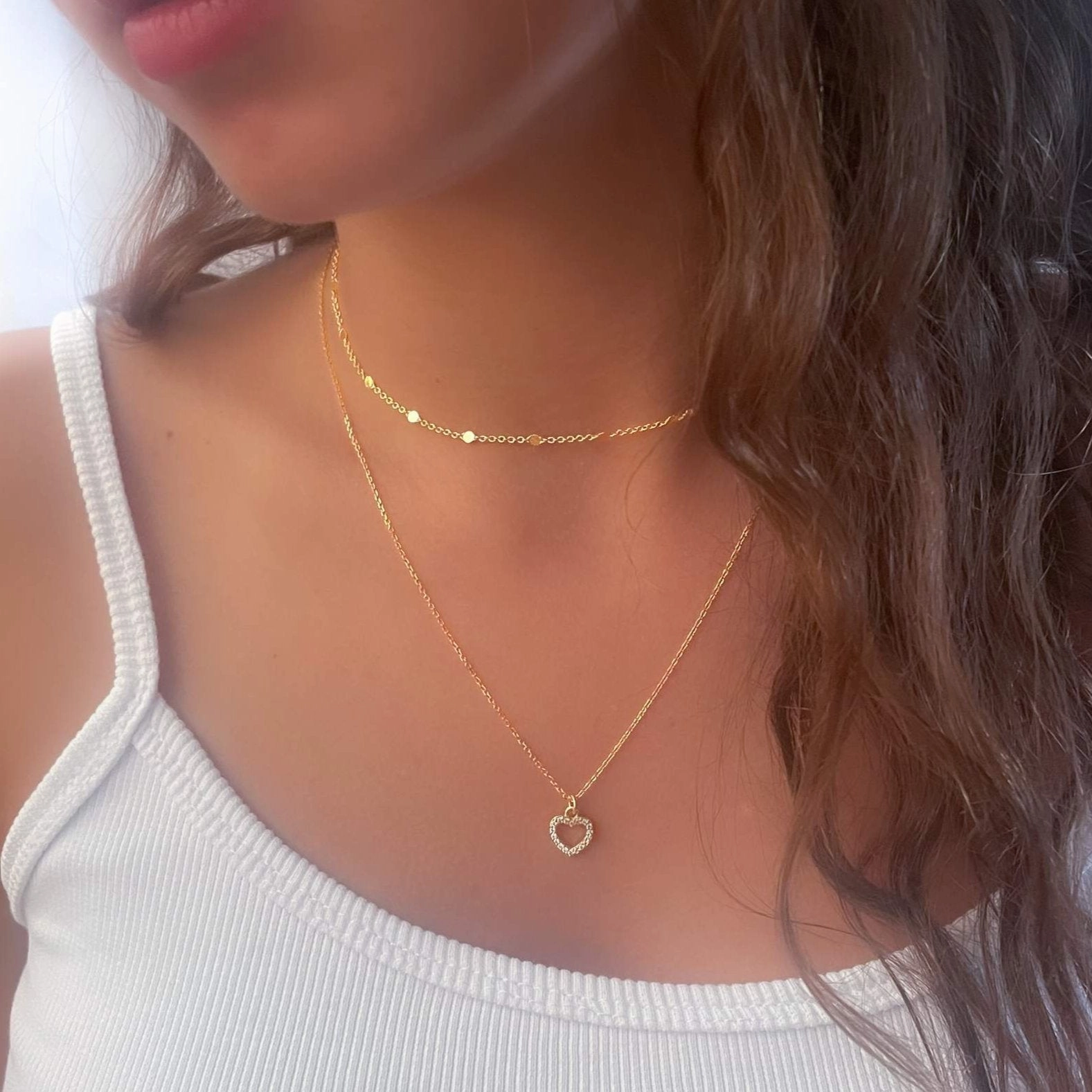 Gold CZ Heart Necklace Date Outfit
