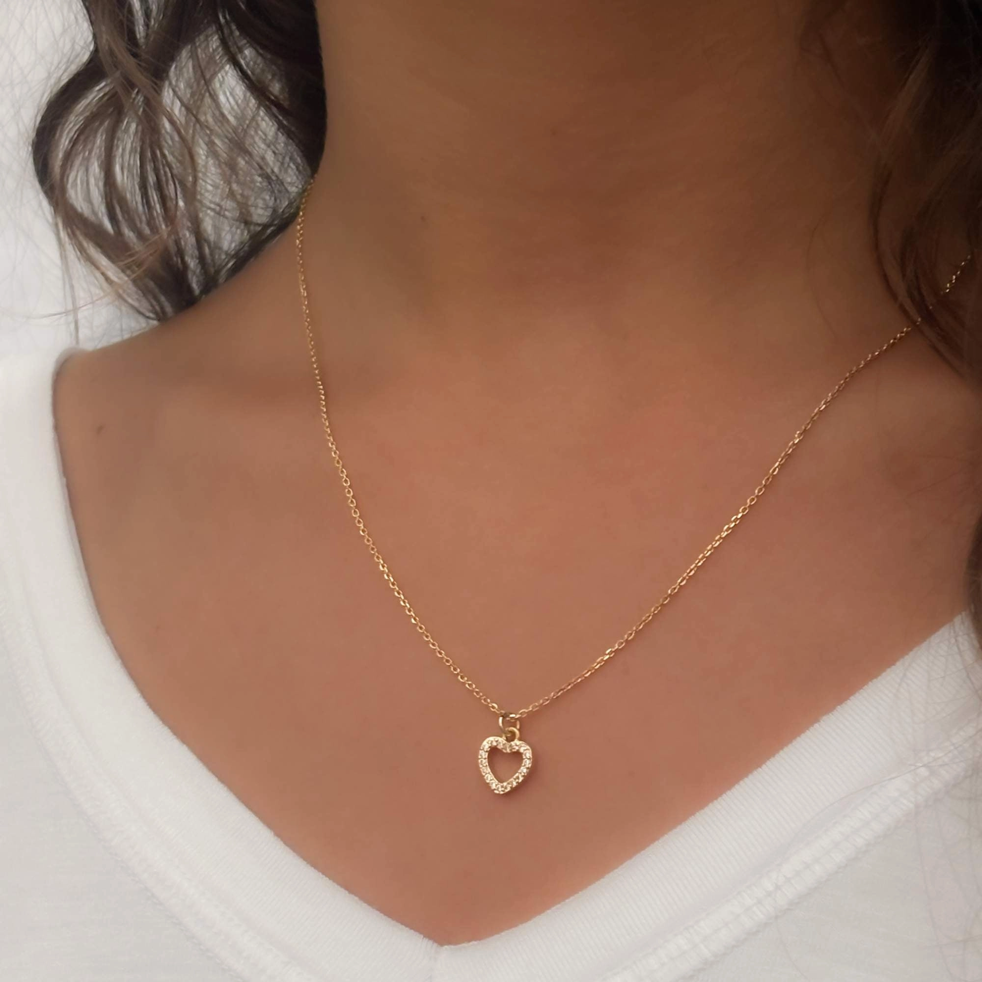 For Religion For Spirituality Gold CZ Heart Necklace