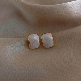 Gold Plated White Color Rectangle Shape Stud Earring Pretty Essential