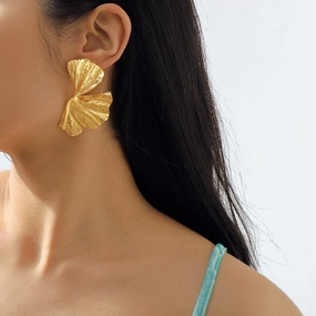 Comfortable Vibe Gold Plating Vintage Style Exaggerated Ginkgo Leaf Stud Earring