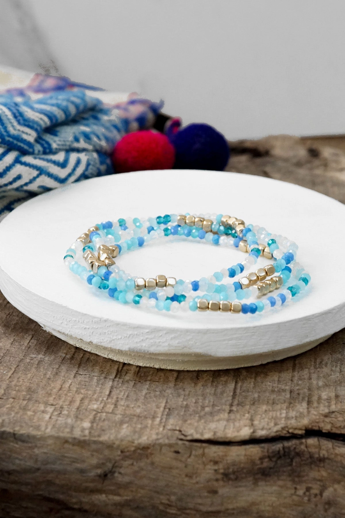 Gold tone 4 layering bracelets stack multi color glass beads Fortunate Mixes