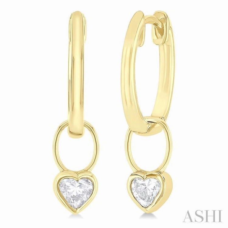Sophisticated Charm Cool Finish 1/3 ctw Bezel Set Heart Cut Diamond Huggie Earrings in 10K Yellow Gold