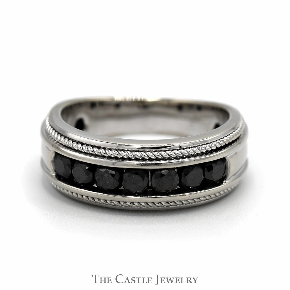 Summer Style Contemporary piece 1cttw Round Black Diamond Men's Band with Milgrain Edges in 10k White Gold