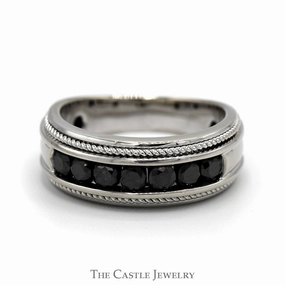 Summer Style Contemporary piece 1cttw Round Black Diamond Men's Band with Milgrain Edges in 10k White Gold