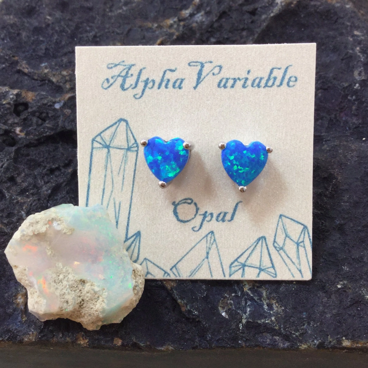 Durable Finish Sparkling Aesthetic Sterling Silver Opal Heart Stud Earrings