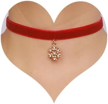 Gothic Velvet Snowflake Pendant Choker Necklace Black Red Velvet Collar Choker Vintage Velvet Rhinestone Choker Necklace Sexy Velvet Necklace Halloween Red and Black Velvet Necklace for Women (red2)