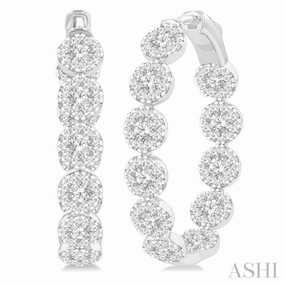 Inspired Accent 4 1/5 Ctw Circular Link Lovebright In-Out Round Cut Diamond Hoop Earring in 14K White Gold
