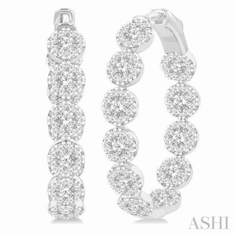 Inspired Accent 4 1/5 Ctw Circular Link Lovebright In-Out Round Cut Diamond Hoop Earring in 14K White Gold