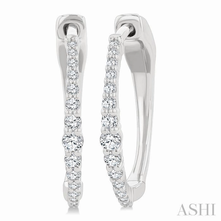 Stylish Statement 1/4 Ctw Round Cut Diamond Graduated Riviera Hoop Earrings in 14K White Gold