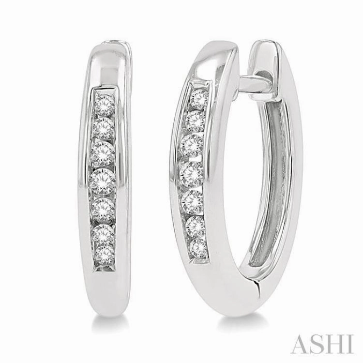 1/10 Ctw Inlay Round Cut Diamond Huggie Petite Earrings in 10K White Gold Glow Accent Urban Touch