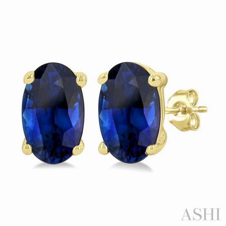 5X3 MM Oval Shape Sapphire Precious Stud Earrings in 14K Yellow Gold Creative Design Shiny Gifts