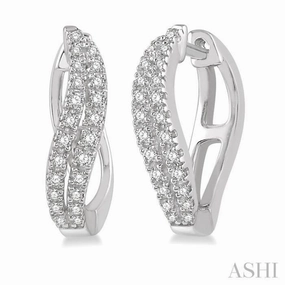 Brunch Date 1/4 ctw Curved Leaf Round Cut Diamond Hoop Earrings in 10K White Gold