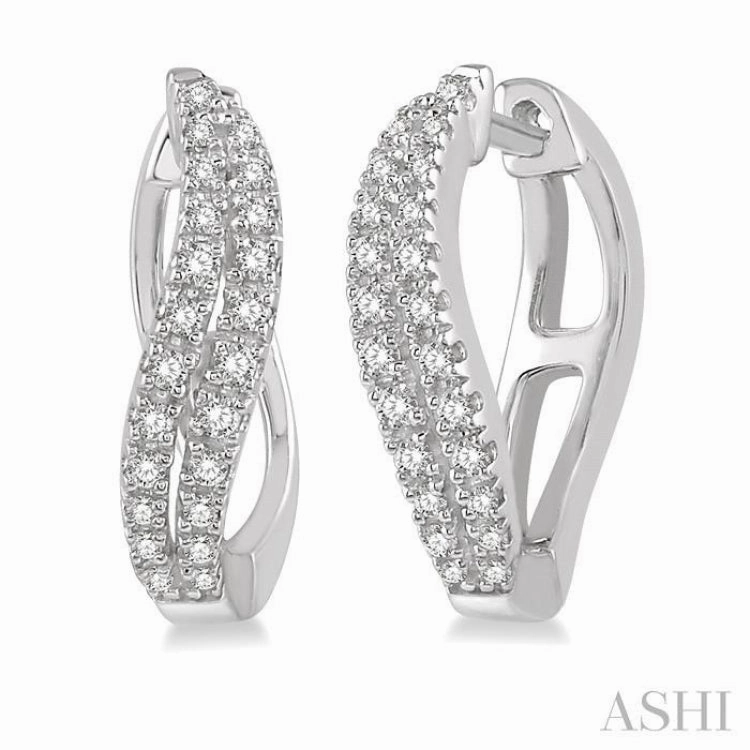 Brunch Date 1/4 ctw Curved Leaf Round Cut Diamond Hoop Earrings in 10K White Gold