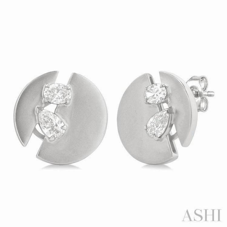 Timeless Detailing 1/2 Ctw Split Circle Oval and Pear Cut Diamond Fashion Stud Earrings in 14K White Gold