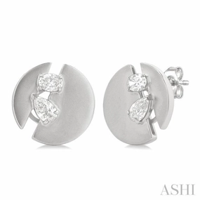 Timeless Detailing 1/2 Ctw Split Circle Oval and Pear Cut Diamond Fashion Stud Earrings in 14K White Gold