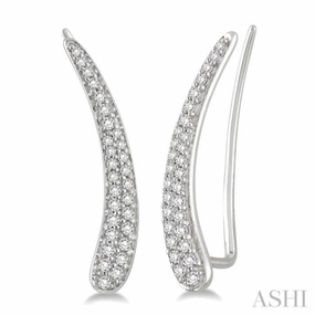 Trendy Fit Timeless Shine Craftwork 1/2 Ctw Round Cut Diamond Bar Climbers Earrings in 14K White Gold