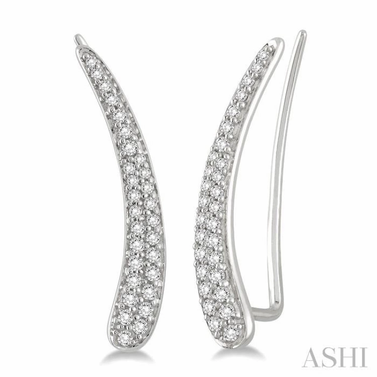 Trendy Fit Timeless Shine Craftwork 1/2 Ctw Round Cut Diamond Bar Climbers Earrings in 14K White Gold
