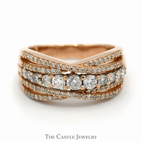 Low-Cost Object Graduated 3/4cttw Diamond Band with Diamond Accented Twisted Bars in 14k Rose Gold