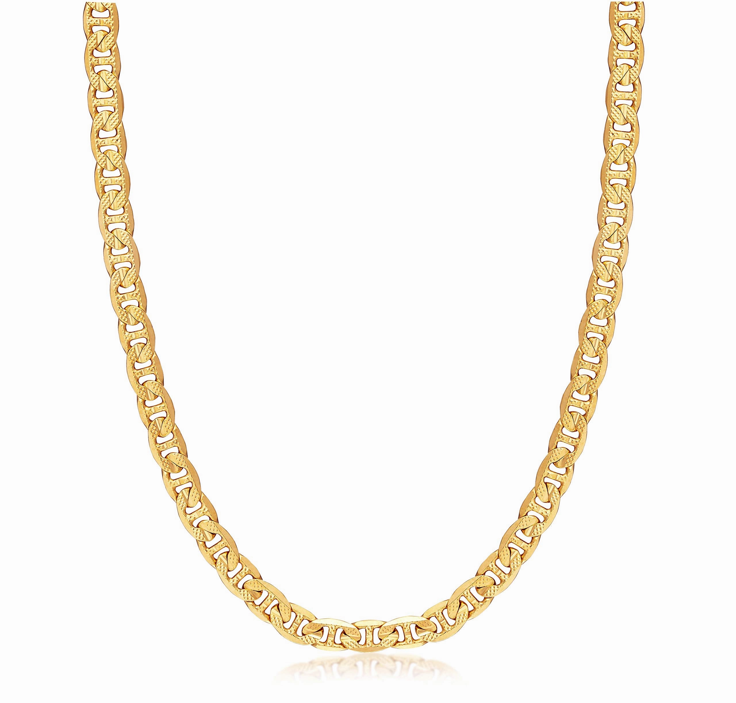 Sophisticated Style Artistic Edge 18K Gold Plated 6MM Diamond Cut Pave Flat Mariner Necklace