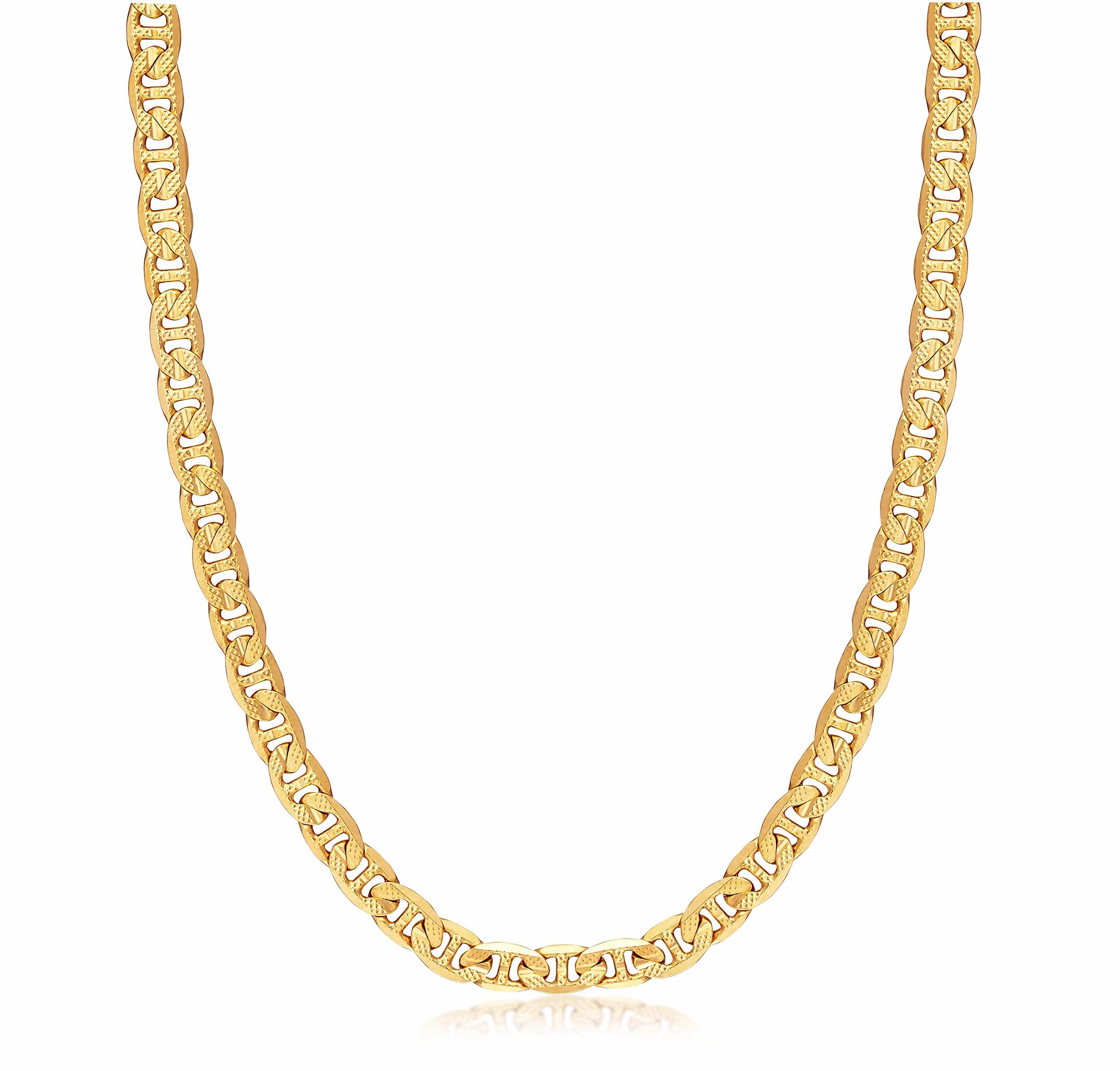 Splendid Design 18K Gold Plated 6MM Diamond Cut Pave Flat Mariner Necklace
