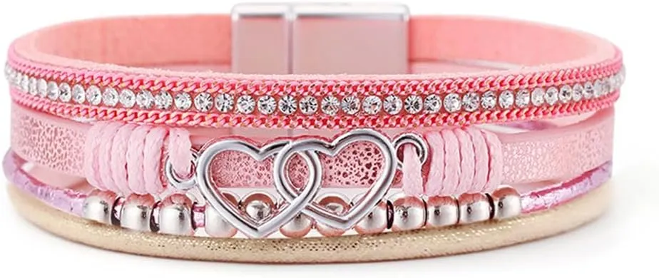 HAHAHE® Women's Boho Leather Wrap Bracelets Trendy Layered Bracelets with Magnetic Clasp Strackable Bohemian Jewelry Fashion Gifts