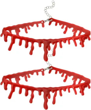 Halloween Costume Choker Necklace for Women 2Pcs Dripping Blood Choker Necklace Scary Halloween Accessories Necklace for Ladies Bloody Neck Choker Necklace Cosplay Halloween Dress Necklaces for Womens