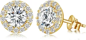 Han han 925 Sterling Silver Halo Stud Earrings for Women 18K White Gold Plated Round Cut Cubic Zirconia Simulated Diamond Stud Earrings