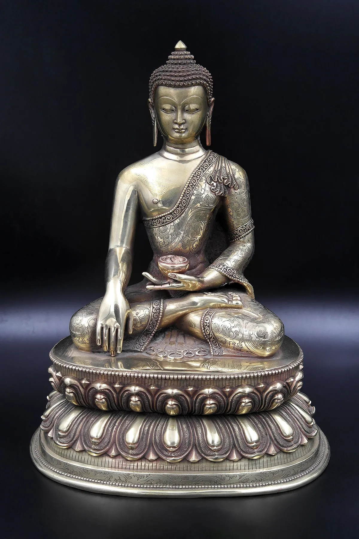 Hand Carved Shakyamuni Buddha Statue double Lotus, 12.5"