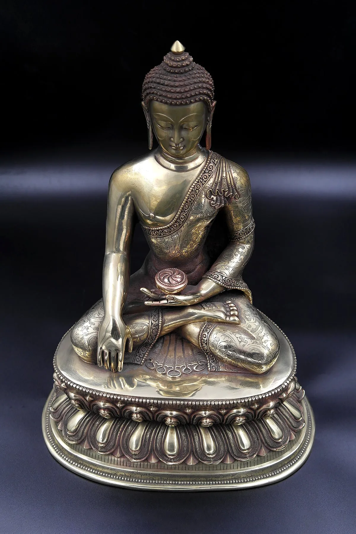 Hand Carved Shakyamuni Buddha Statue double Lotus, 12.5"