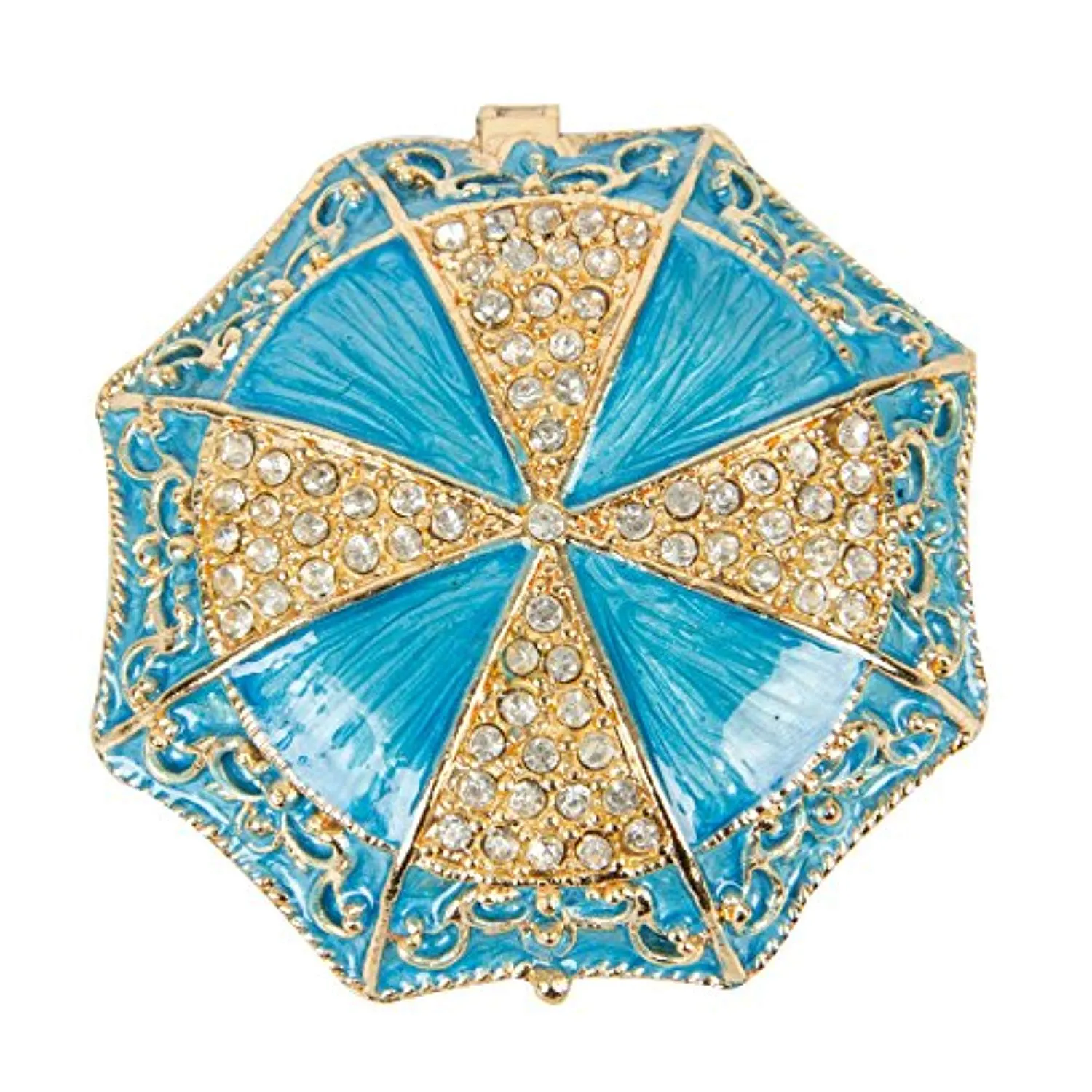 Hand Painted Enameled Umbrella Shape Decorative Hinged Jewelry Trinket Box