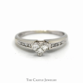 Handcrafted Gift 1/2cttw Heart Shaped Diamond Cluster Engagement Ring with Channel Set Diamond Accents in 14k White Gold