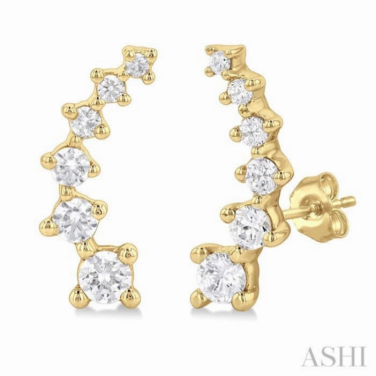 Glitter Finish 1/2 Ctw Round Cut Diamond Fashion Climbers in 14K Yellow Gold