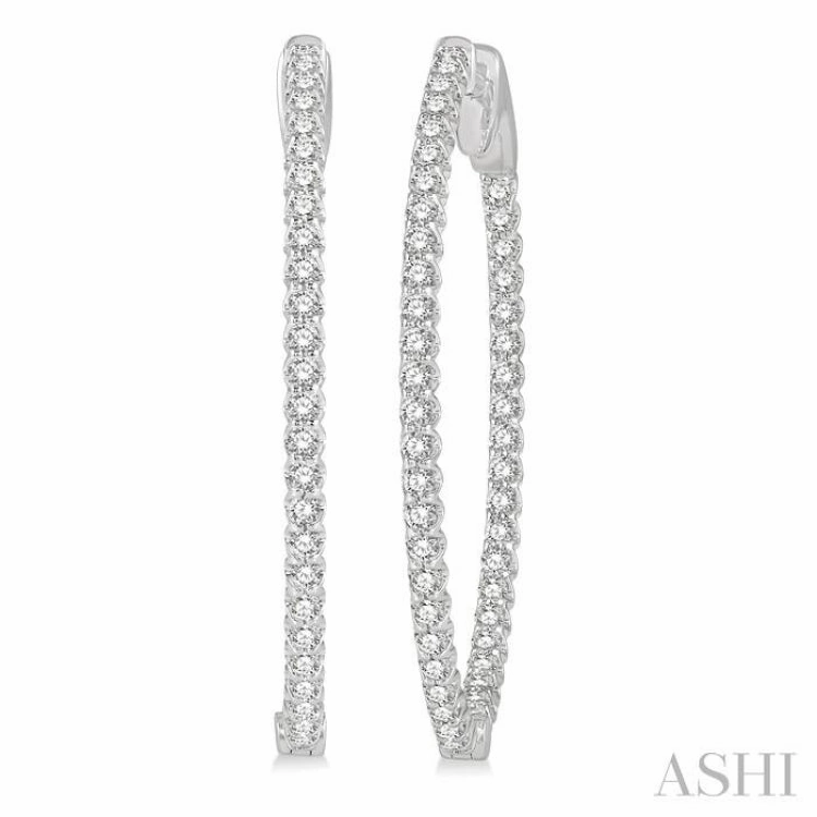 1 ctw Inside-Out Round Cut Diamond Oval Shape Hoop Earrings in 14K White Gold Effortless Layer