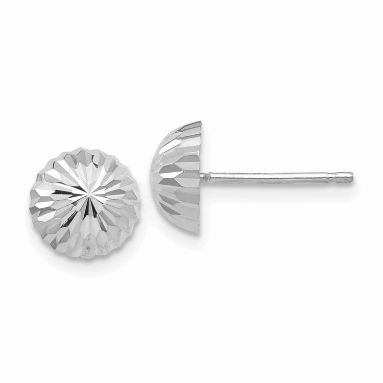 14k White Gold Polished & Diamond-Cut Half Ball Post Earrings Fresh Highlight Modern Edge