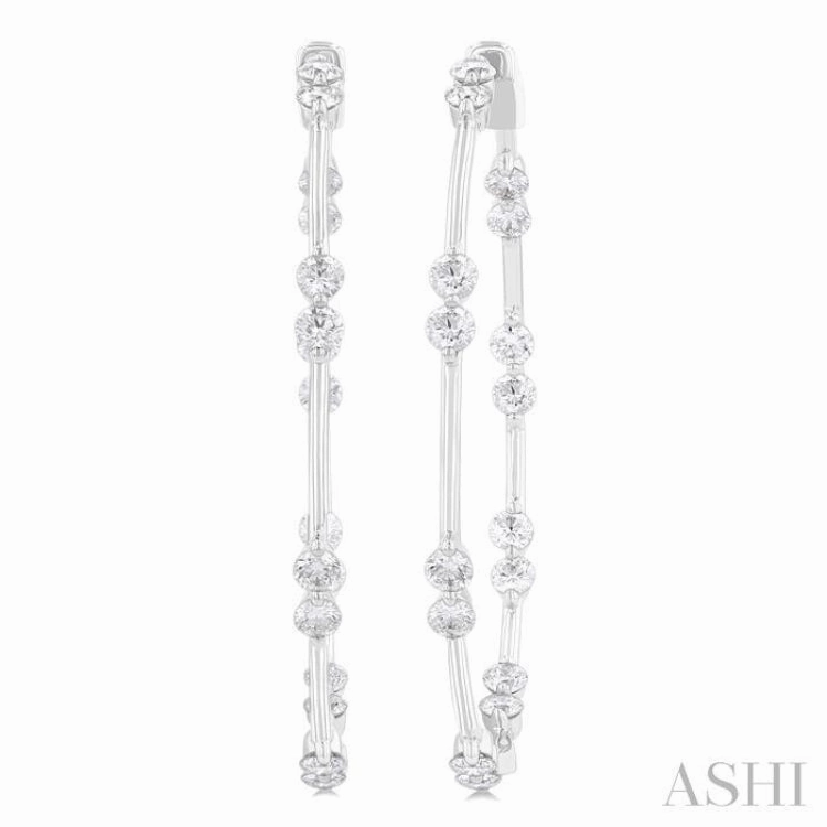 Gleaming Edge 2 Ctw Front and Inner Back Round Cut Diamond Hoop Earrings in 14K White Gold