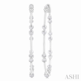 Gleaming Edge 2 Ctw Front and Inner Back Round Cut Diamond Hoop Earrings in 14K White Gold