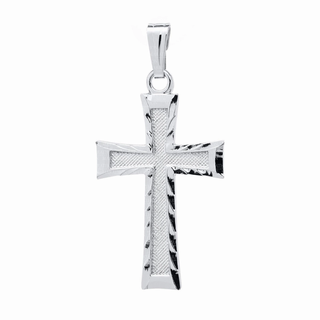 Youth Set Sterling Silver Embossed Textured Cross Necklace